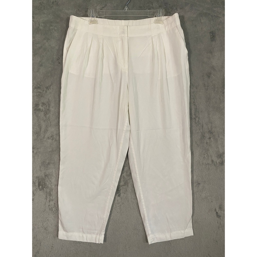 Chico's Pants Women 2‎ White Skimmer Pleated Tencel Lyocell Tapered High Rise